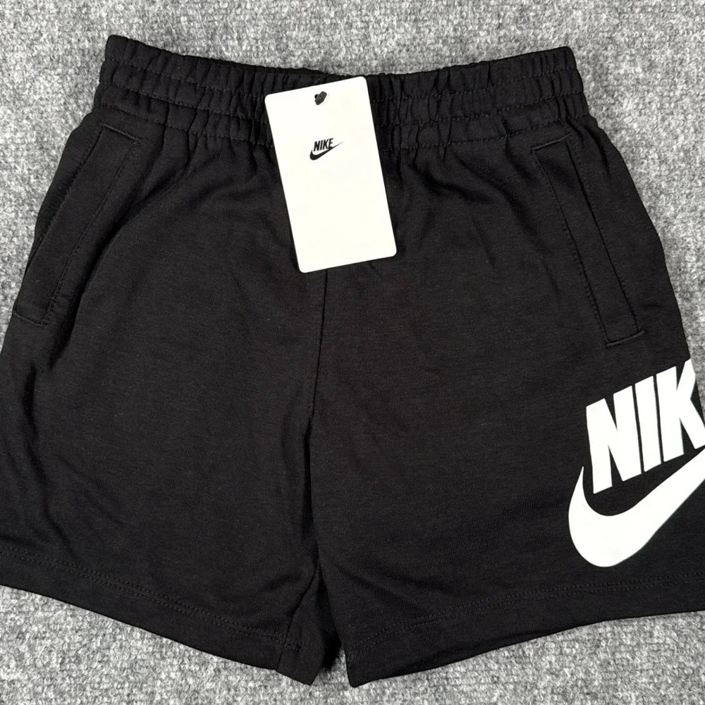 Nike Kids Size 5 Small Sportswear Club Fleece Shorts Black White Futura Logo NWT